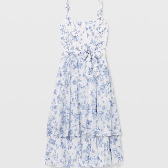 Printed Double Tiered Pleated Dress - New With Tags - NEVER WORN - White Ground - Picture 5 of 5